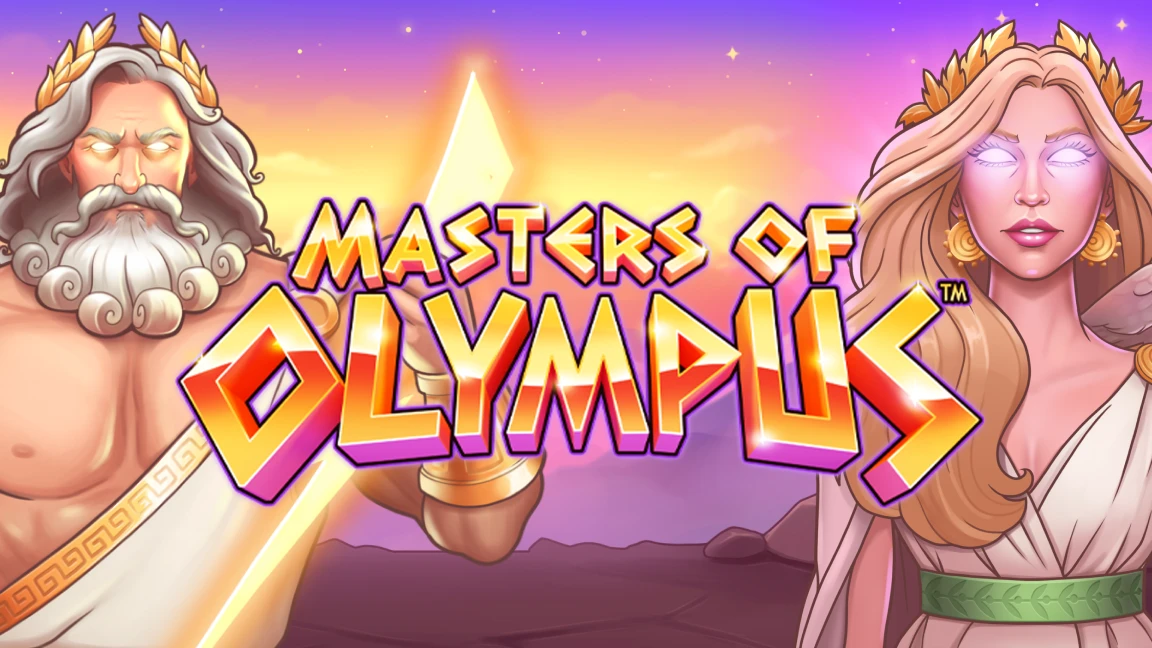 The promotional header for Masters Of Olympus, an online slot game on Betty.ca.