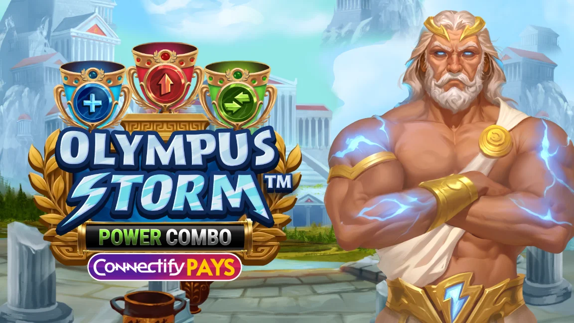 The promotional header for Olympus Storm Connectify Pays Power Combo™, an online slot game on Betty.ca.