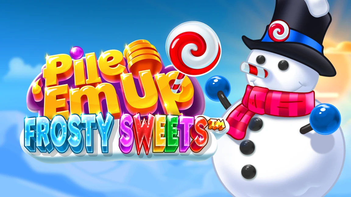 The promotional header for Pile 'Em Up Frosty Sweets™, an online slot game on Betty.ca.