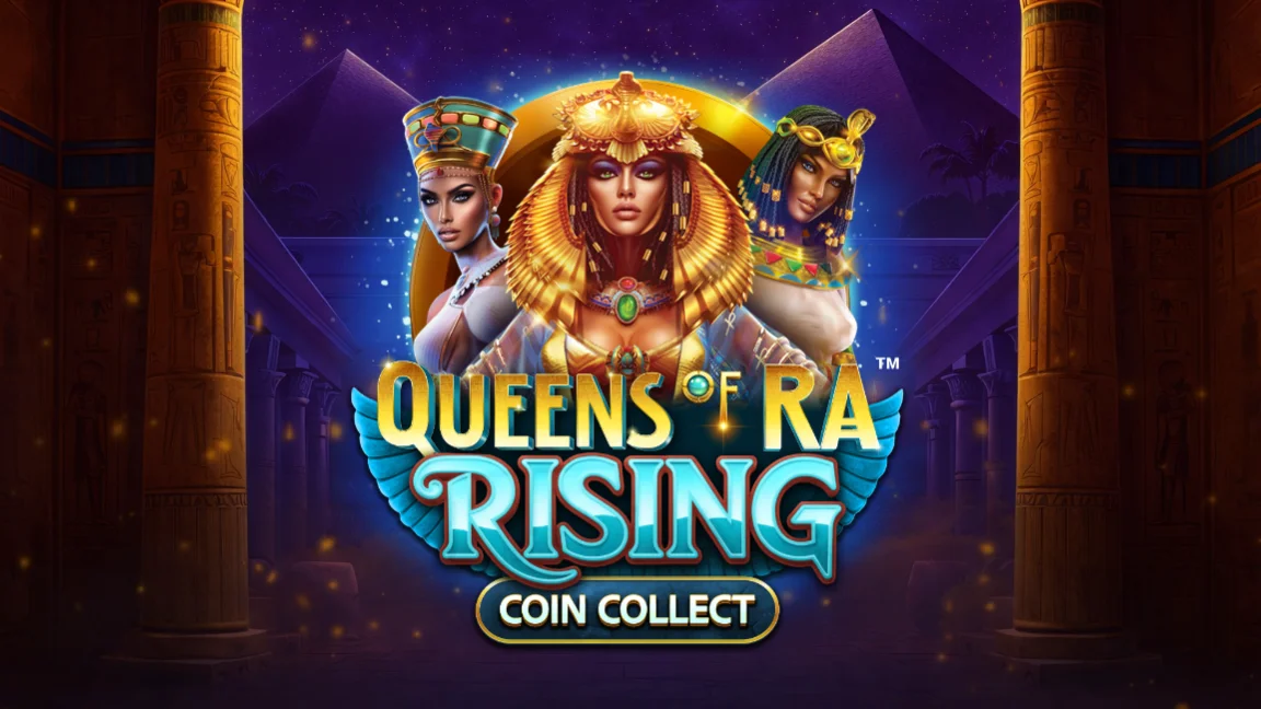 The promotional header for Queens of Ra Rising Coin Collect, an online slot game on Betty.ca.