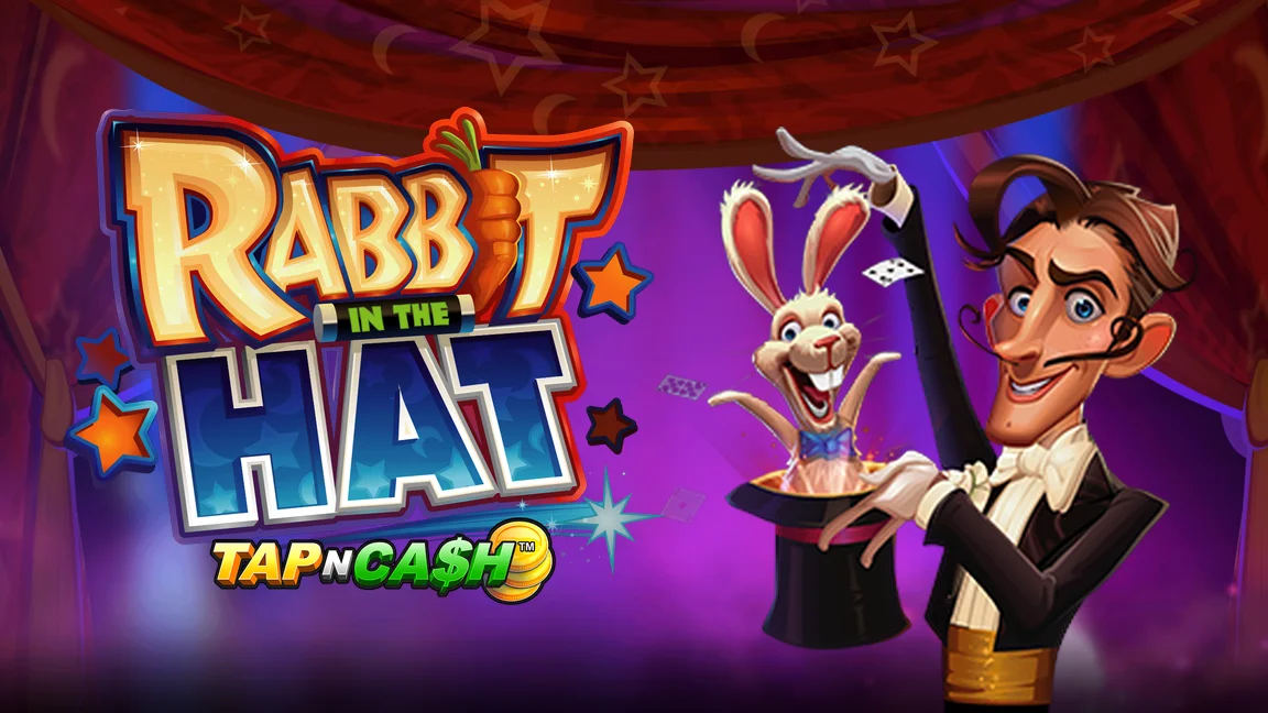 The promotional header for Rabbit in the Hat - Tap N Cash™, an online slot game on Betty.ca.