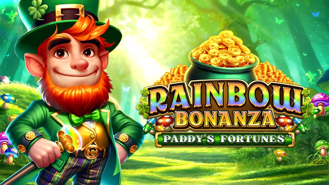 The promotional header for Rainbow Bonanza Paddy's Fortunes™, an online slot game on Betty.ca.