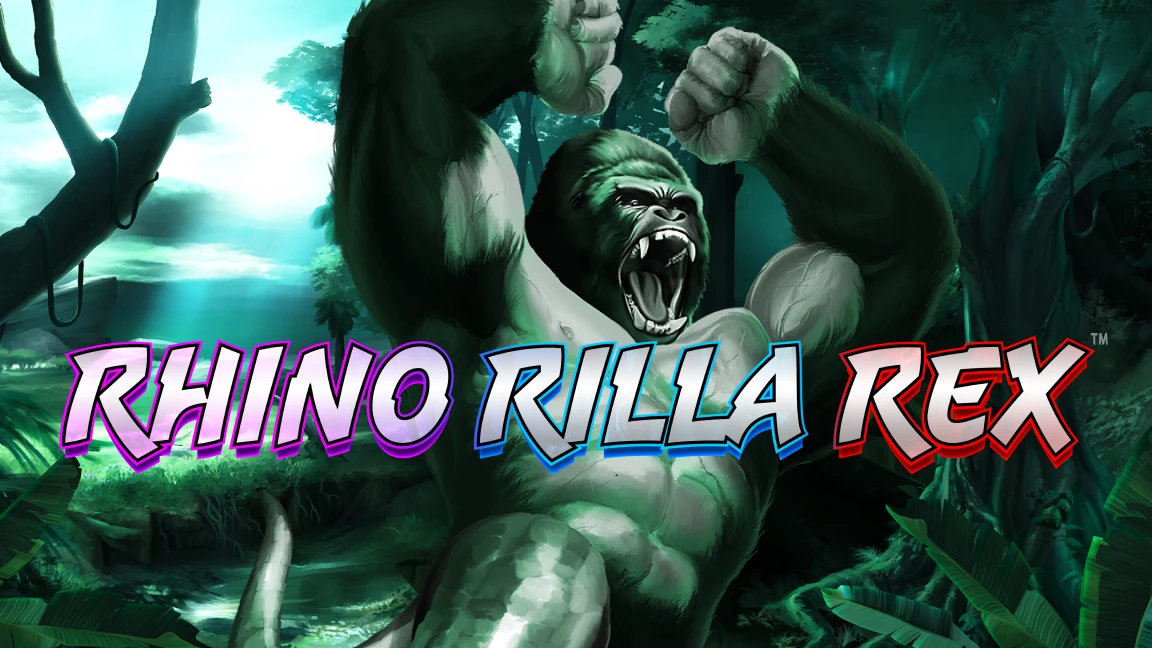 The promotional header for Rhino Rilla Rex™, an online slot game on Betty.ca.