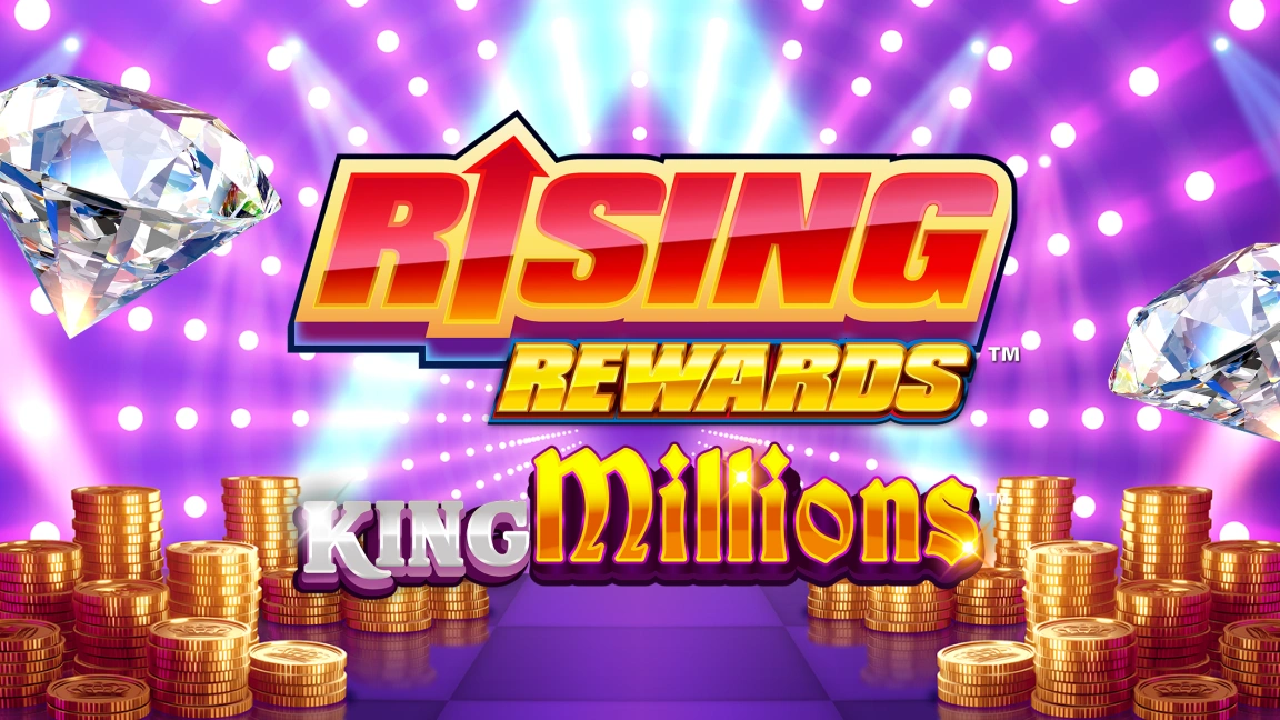 The promotional header for Rising Rewards King Millions, an online slot game on Betty.ca.