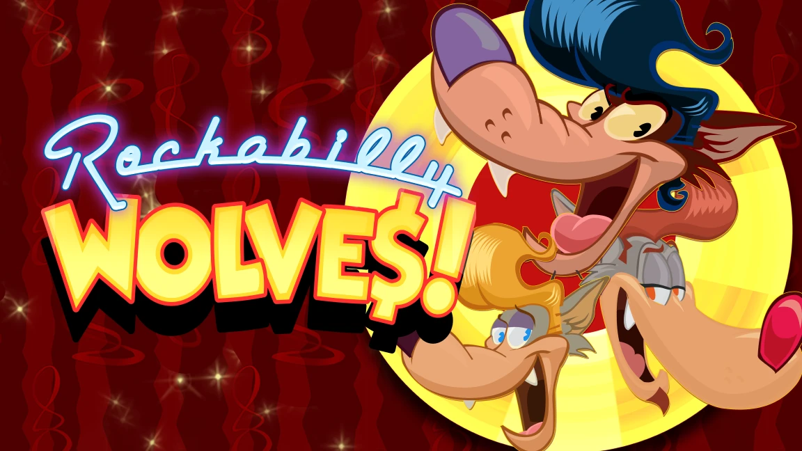 The promotional header for Rockabilly Wolves, an online slot game on Betty.ca.