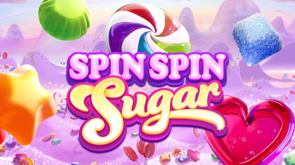 The promotional header for Spin Spin Sugar, an online slot game on Betty.ca.