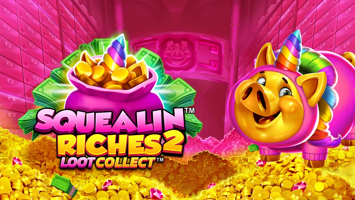The promotional header for Squealin Riches 2™, an online slot game on Betty.ca.