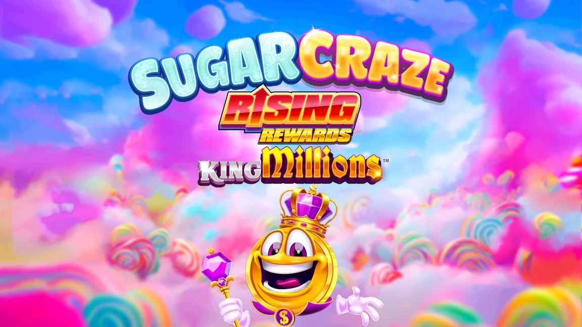 The promotional header for Sugar Craze Rising Rewards™ King Millions™, an online slot game on Betty.ca.