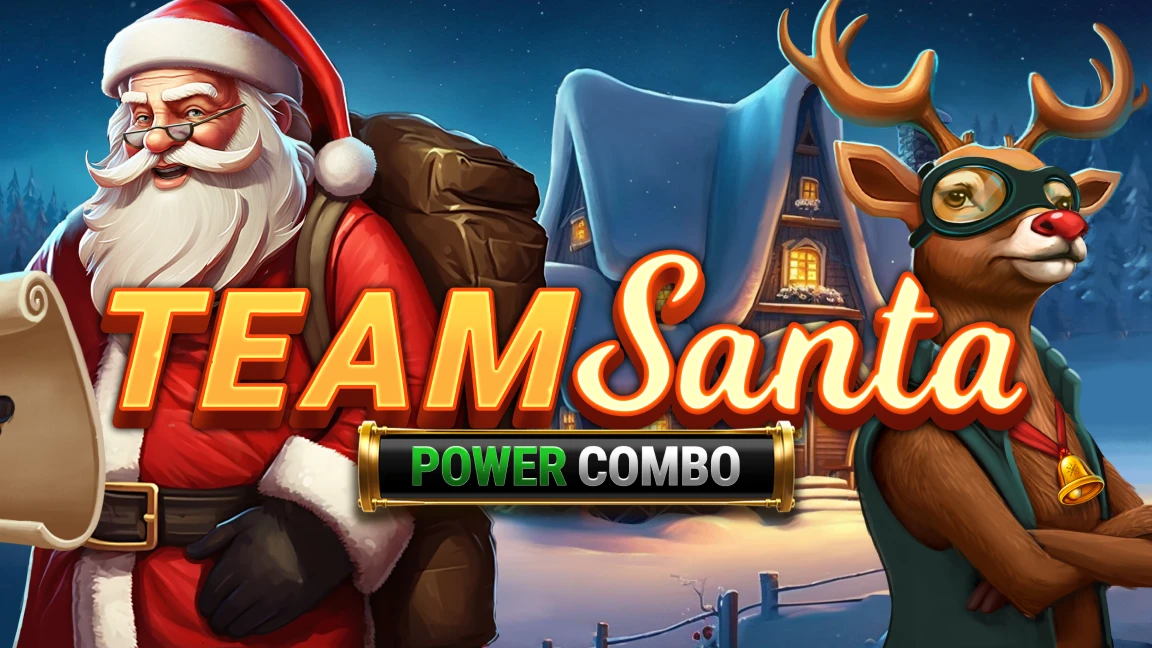 The promotional header for Team Santa Power Combo™, an online slot game on Betty.ca.