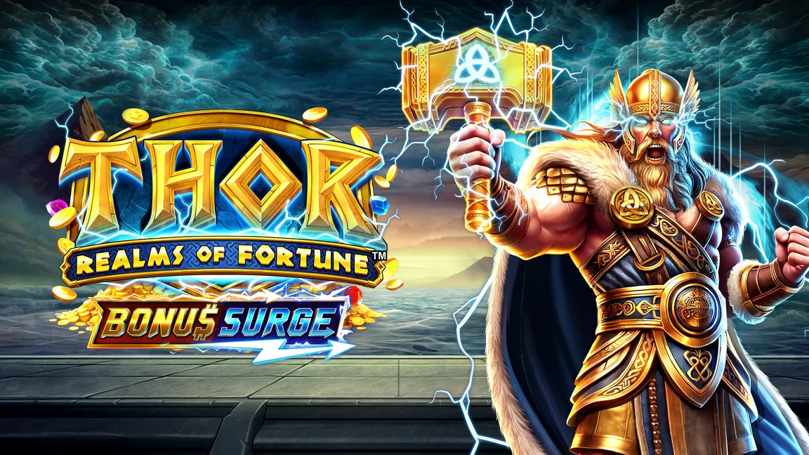 The promotional header for Thor: Realms of Fortune, an online slot game on Betty.ca.