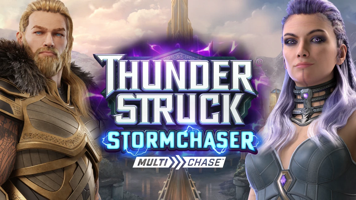 The promotional header for Thunderstruck® Stormchaser, an online slot game on Betty.ca.