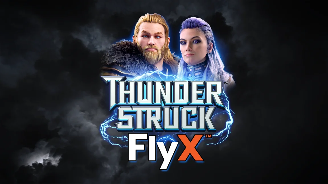 The promotional header for Thunderstruck™ FlyX™, an online slot game on Betty.ca.