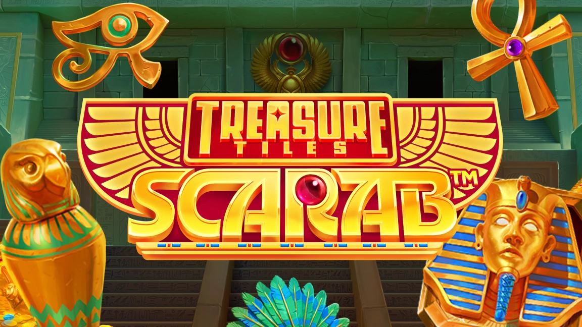 The promotional header for Treasure Tiles Scarab™, an online slot game on Betty.ca.