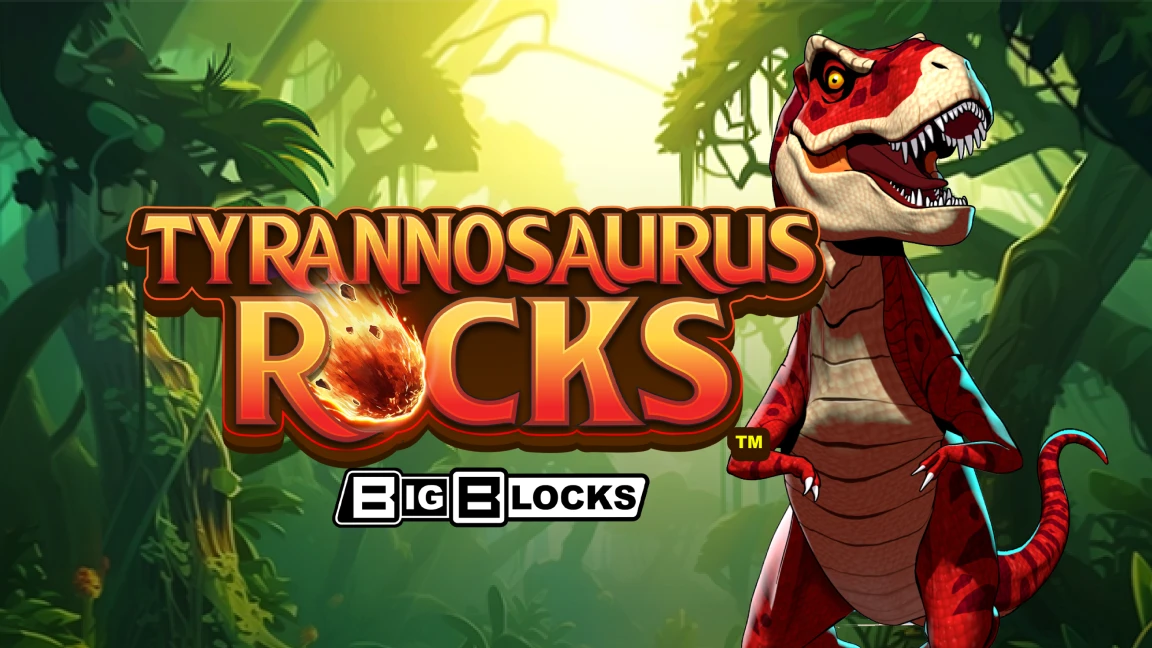 The promotional header for Tyrannosaurus Rocks™, an online slot game on Betty.ca.