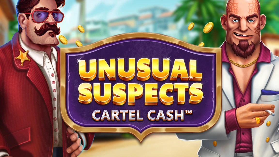 The promotional header for Unusual Suspects Cartel Cash™, an online slot game on Betty.ca.