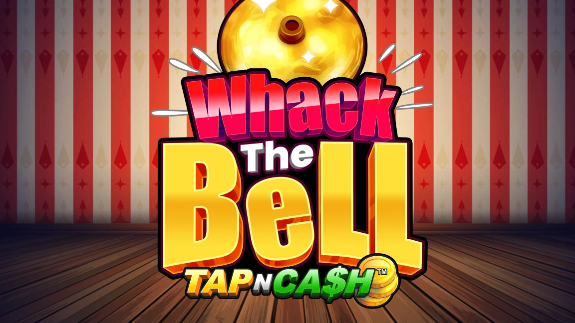 The promotional header for Whack the Bell - Tap n Cash™, an online slot game on Betty.ca.