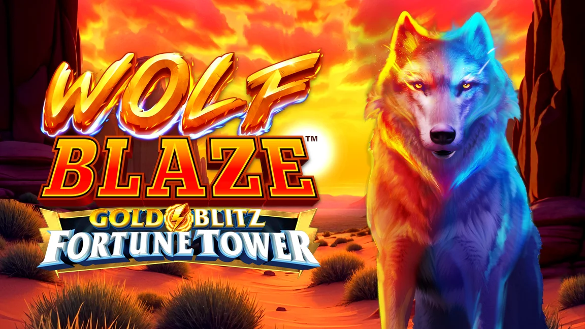 The promotional header for Wolf Blaze™ Gold Blitz Fortune Tower™, an online slot game on Betty.ca.