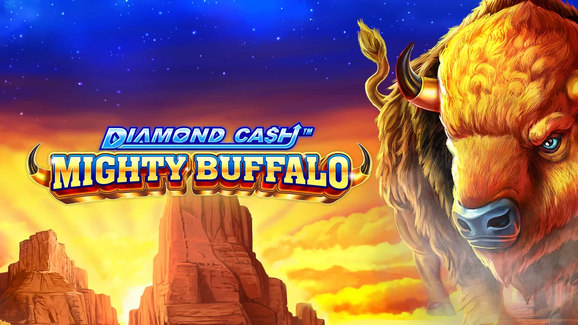 The promotional header for Diamond Cash Mighty Buffalo, an online slot game on Betty.ca.