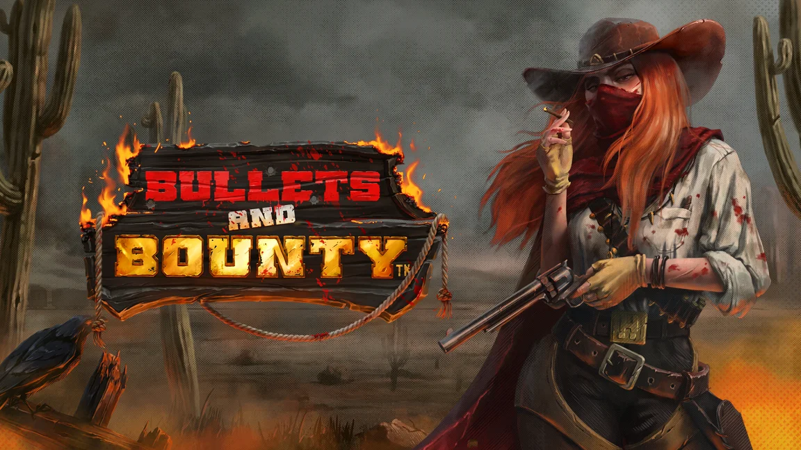 The promotional header for Bullets and Bounty, an online slot game on Betty.ca.