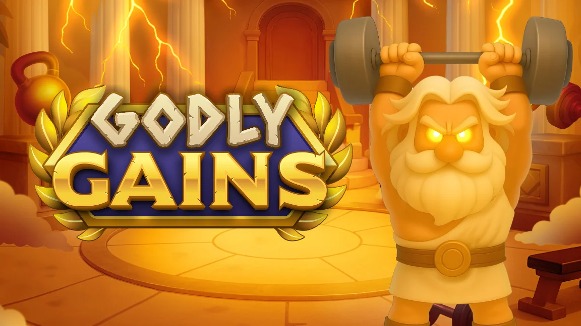 The promotional header for Godly Gains, an online slot game on Betty.ca.