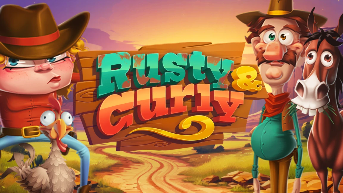 The promotional header for Rusty & Curly, an online slot game on Betty.ca.