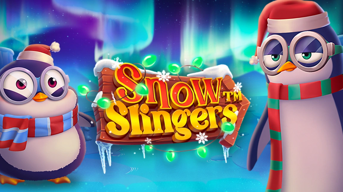 The promotional header for Snow Slingers, an online slot game on Betty.ca.