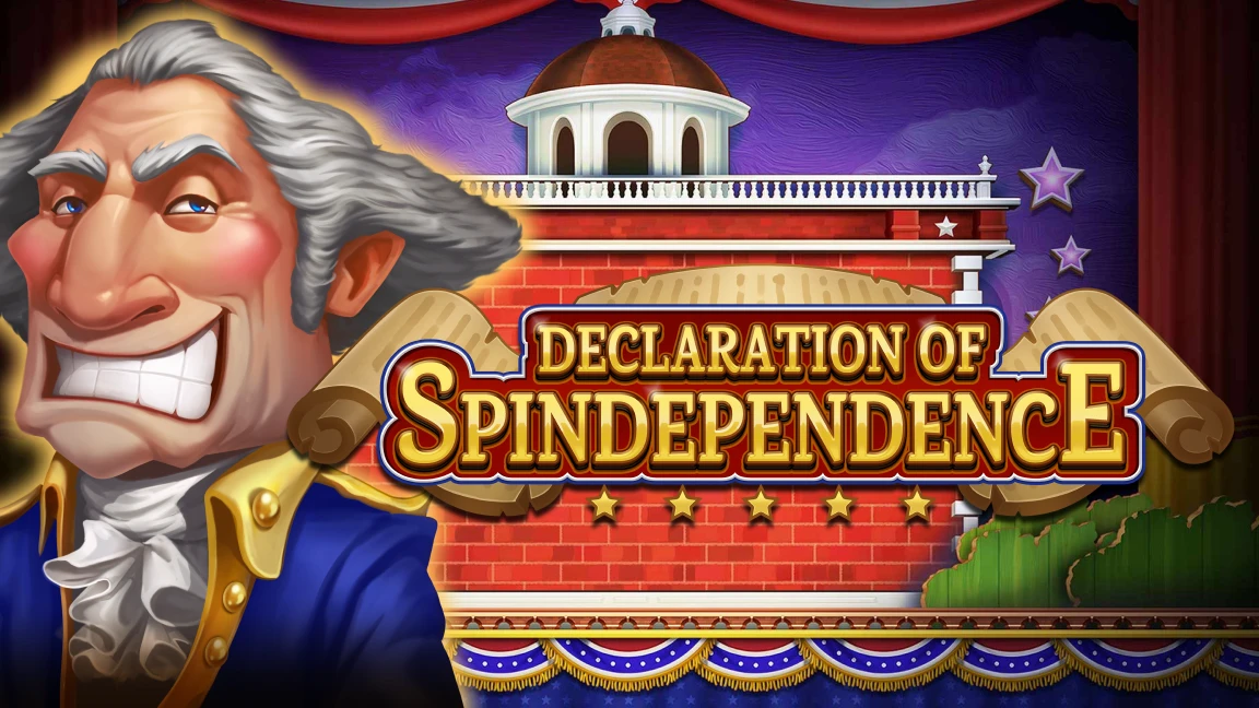 The promotional header for Declaration of Spindependence, an online slot game on Betty.ca.