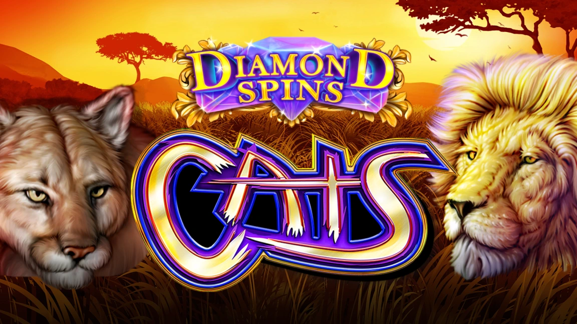 The promotional header for Diamond Spins Cats, an online slot game on Betty.ca.