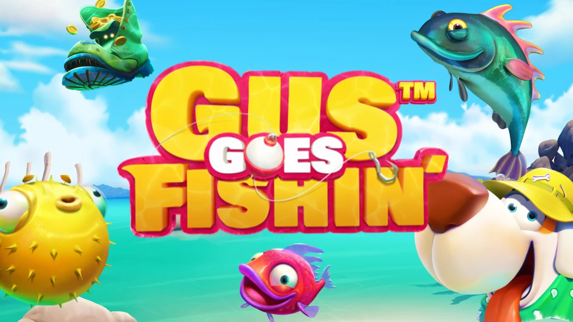 The promotional header for Gus Goes Fishin', an online slot game on Betty.ca.