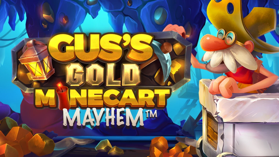 The promotional header for Gus's Gold Minecart Mayhem, an online slot game on Betty.ca.