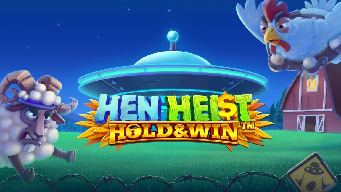 The promotional header for Hen Heist: Hold & Win, an online slot game on Betty.ca.