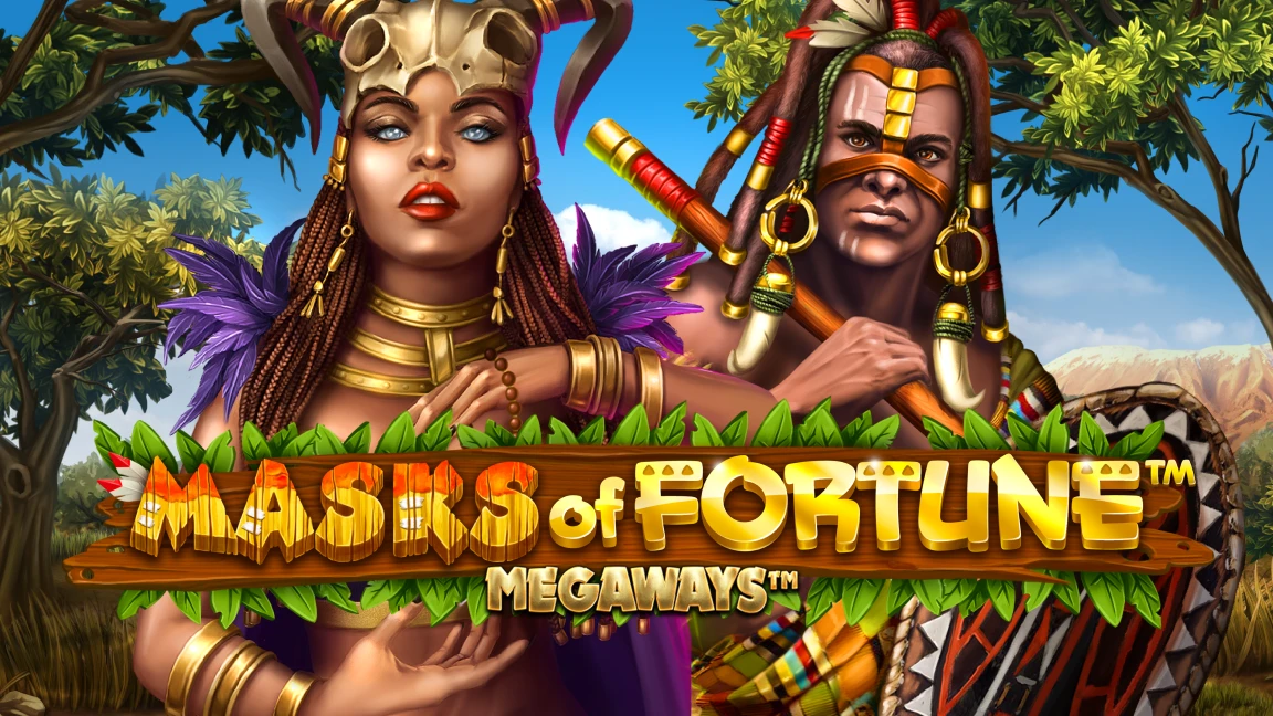 The promotional header for Masks of Fortune Megaways, an online slot game on Betty.ca.