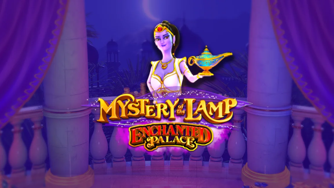 The promotional header for Mystery of the Lamp Enchanted Palace, an online slot game on Betty.ca.