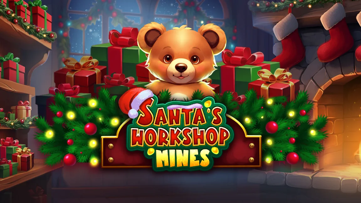 The promotional header for Santa’s Workshop Mines, an online slot game on Betty.ca.
