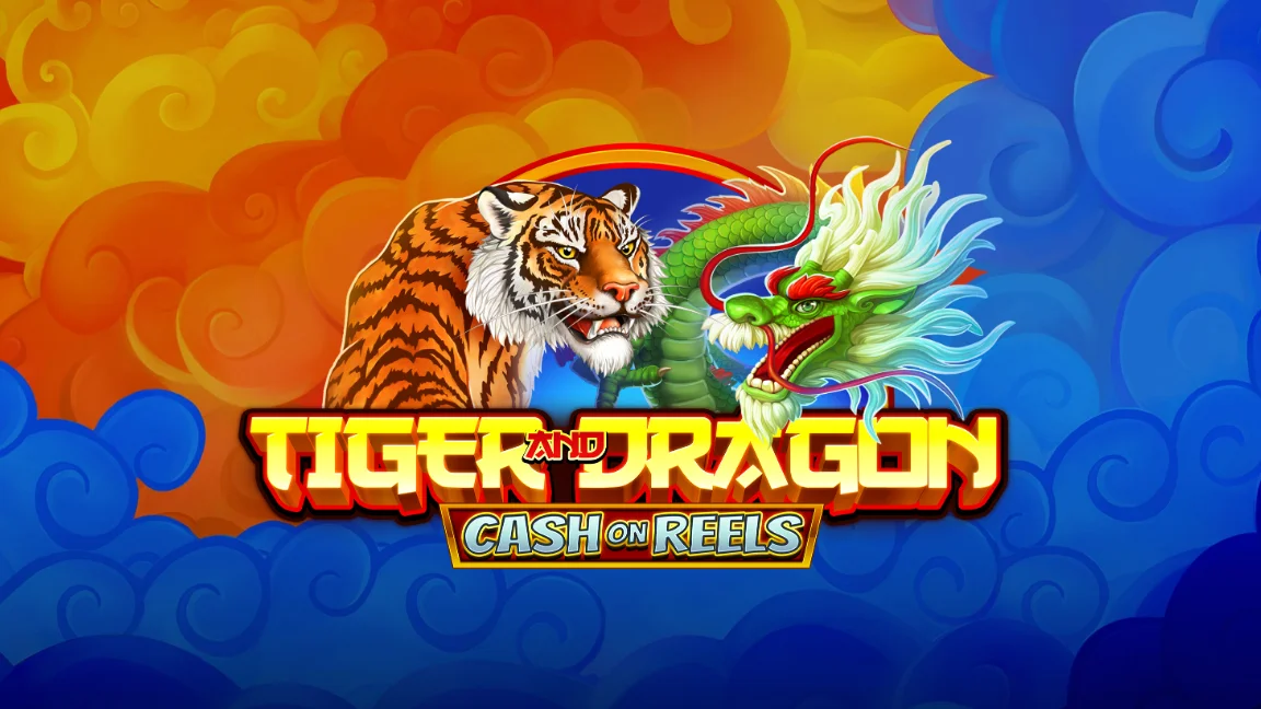 The promotional header for Tiger & Dragon Cash on Reels, an online slot game on Betty.ca.