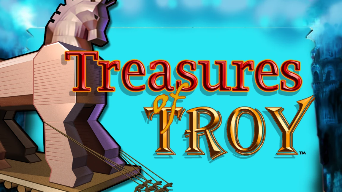 The promotional header for Treasures of Troy, an online slot game on Betty.ca.