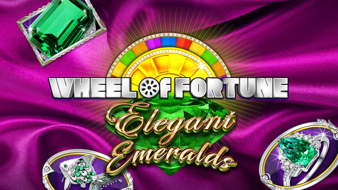 The promotional header for Wheel of Fortune Elegant Emeralds, an online slot game on Betty.ca.