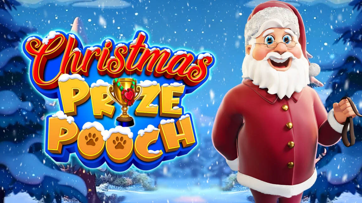 The promotional header for Christmas Prize Pooch, an online slot game on Betty.ca.