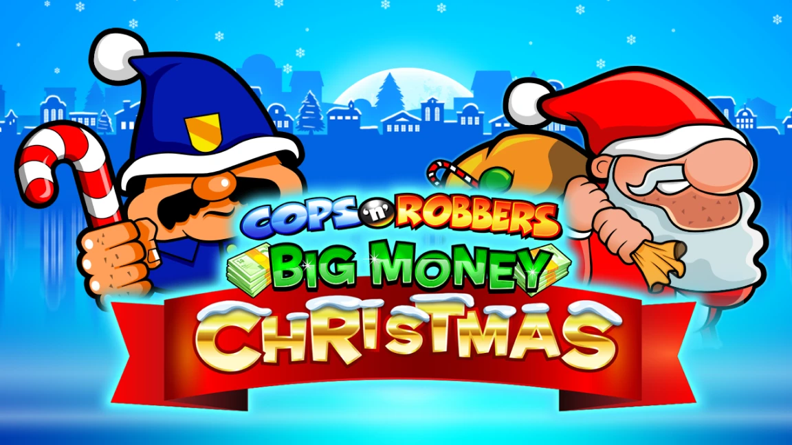 The promotional header for Cops 'n' Robbers Big Money Christmas, an online slot game on Betty.ca.