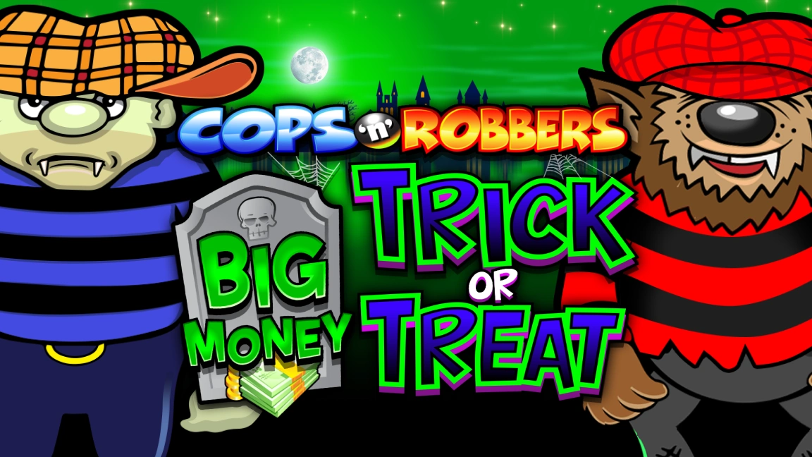 The promotional header for Cops 'n' Robbers Big Money Trick or Treat, an online slot game on Betty.ca.