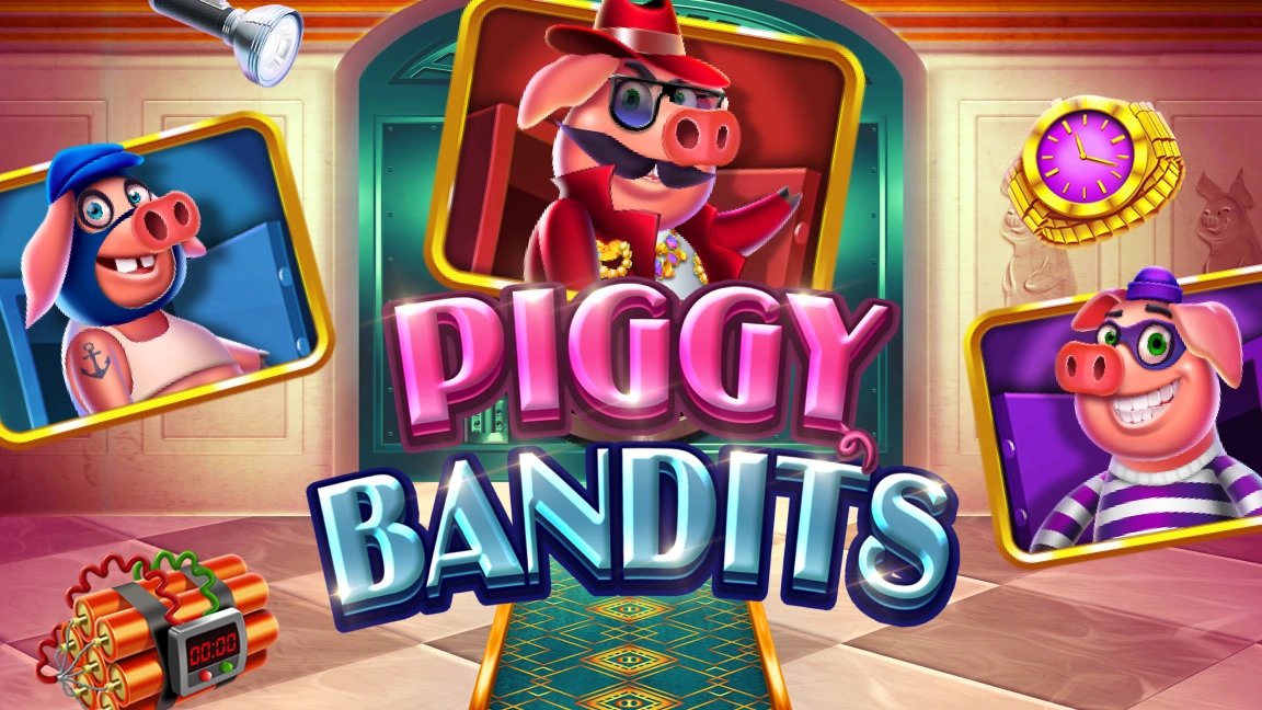 The promotional header for Piggy Bandits, an online slot game on Betty.ca.