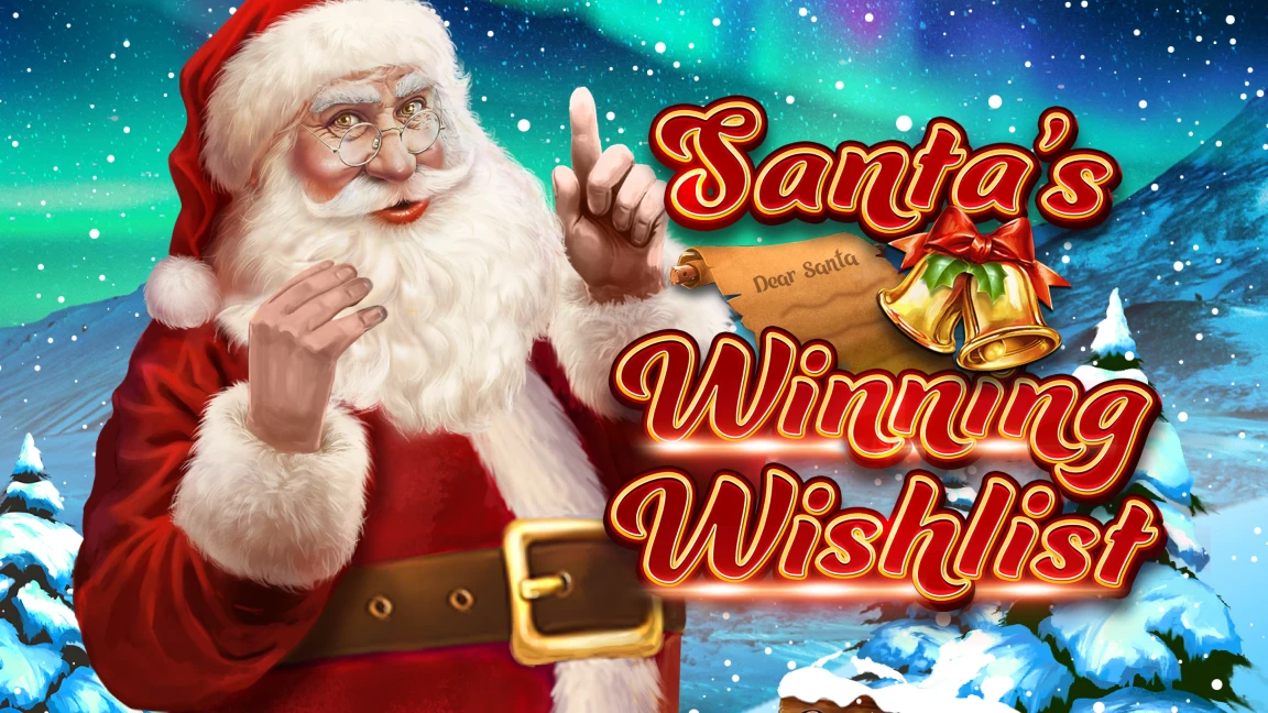 The promotional header for Santa's Winning Wishlist, an online slot game on Betty.ca.