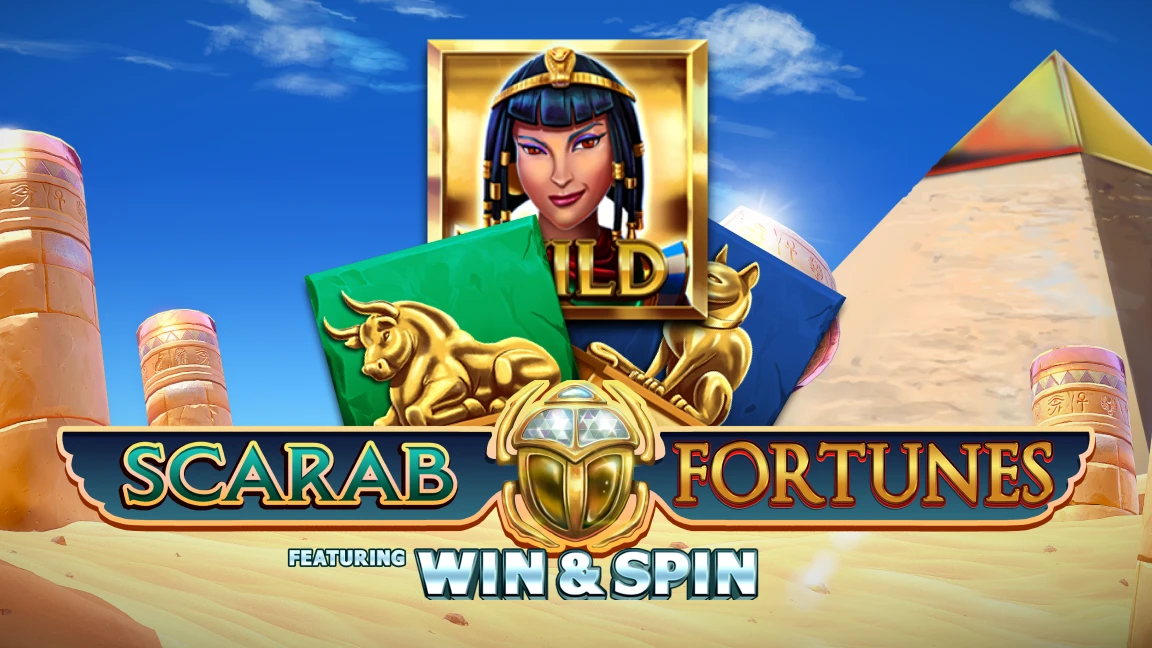 The promotional header for Scarab Fortunes Win & Spin, an online slot game on Betty.ca.