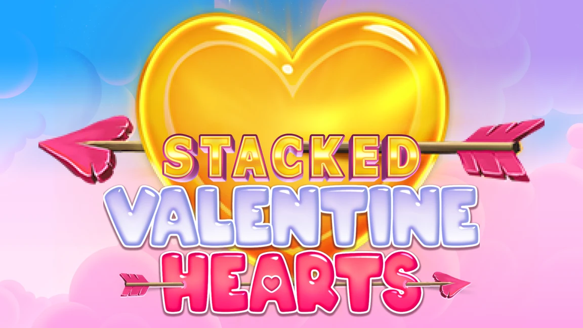 The promotional header for Stacked Valentine Hearts, an online slot game on Betty.ca.