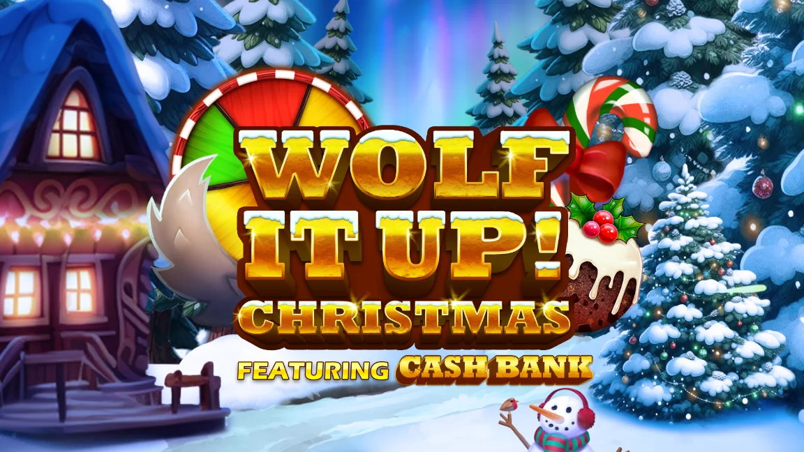 The promotional header for Wolf it Up! Christmas, an online slot game on Betty.ca.