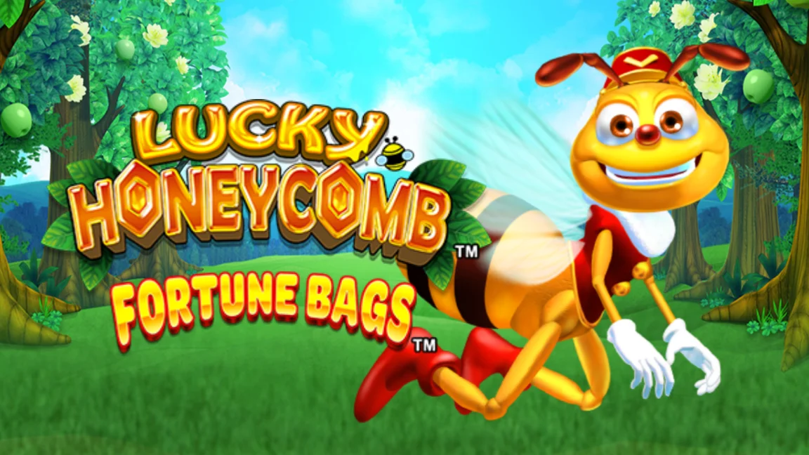 The promotional header for Lucky Honeycomb Fortune Bags, an online slot game on Betty.ca.