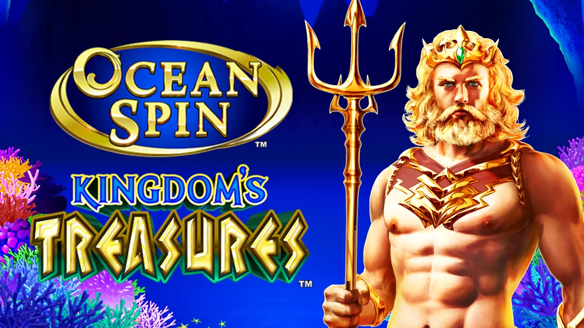 The promotional header for Ocean Spin Kingdom's Treasures, an online slot game on Betty.ca.