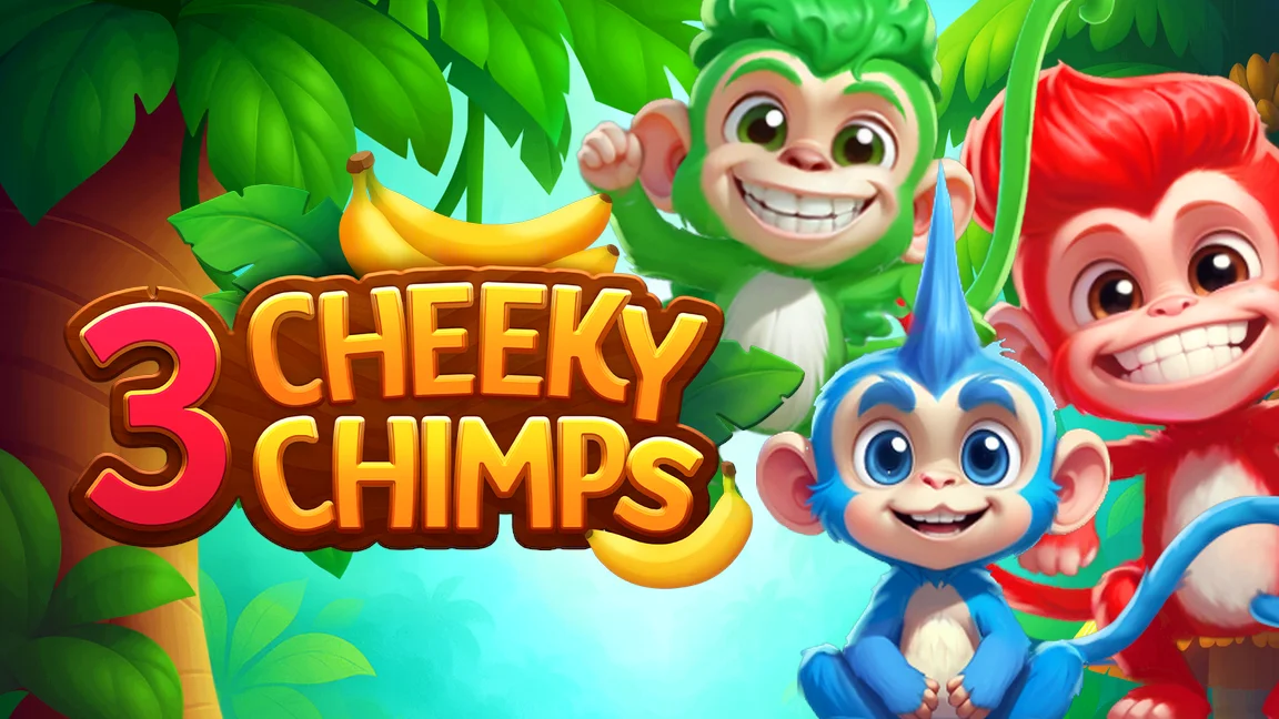 The promotional header for 3 Cheeky Chimps, an online slot game on Betty.ca.