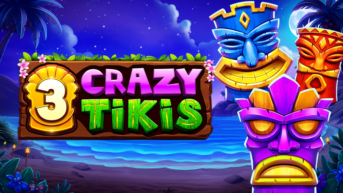 The promotional header for 3 Crazy Tikis, an online slot game on Betty.ca.