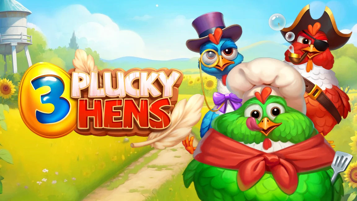 The promotional header for 3 Plucky Hens, an online slot game on Betty.ca.
